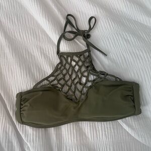 Hollister womens XS green swimsuit top, netting on high neck, great condition